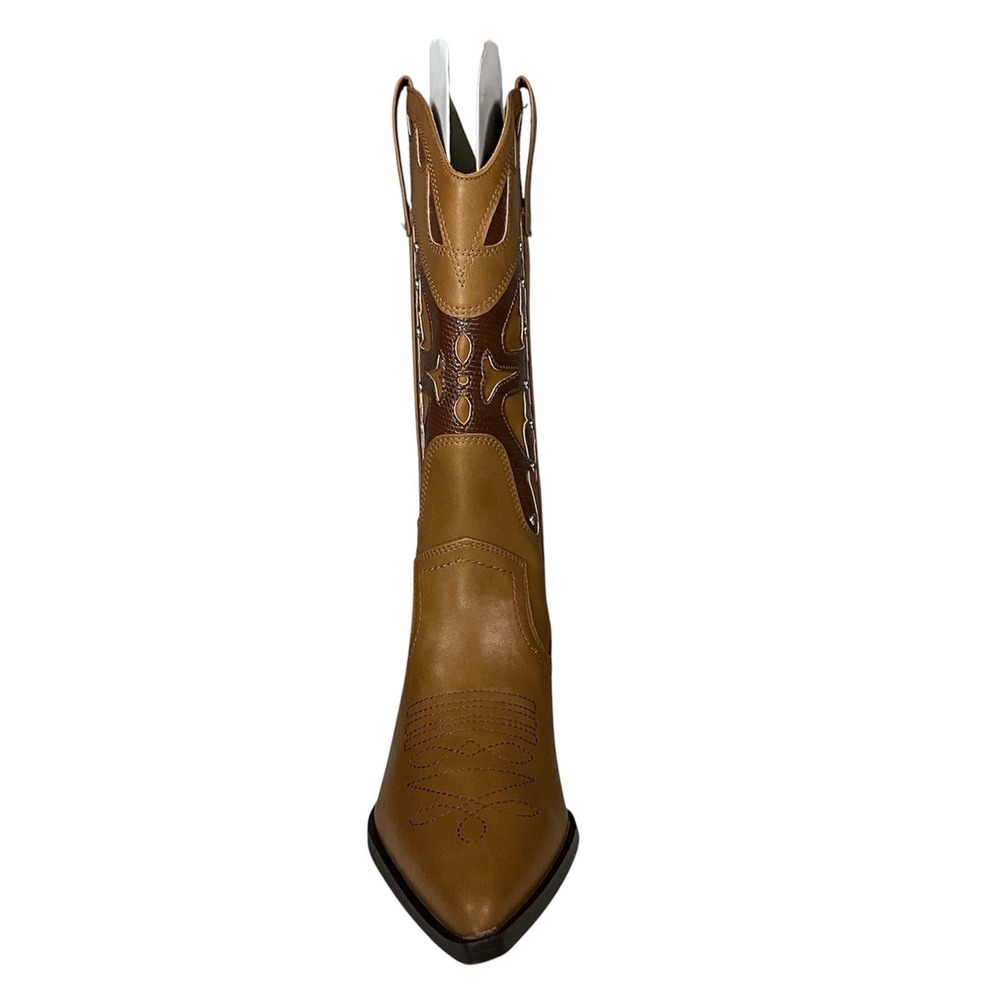 Western Studded Cowboy Boots Women Size 7.5 Tan Brown Faux Leather Madden Girl - Picture 4 of 11